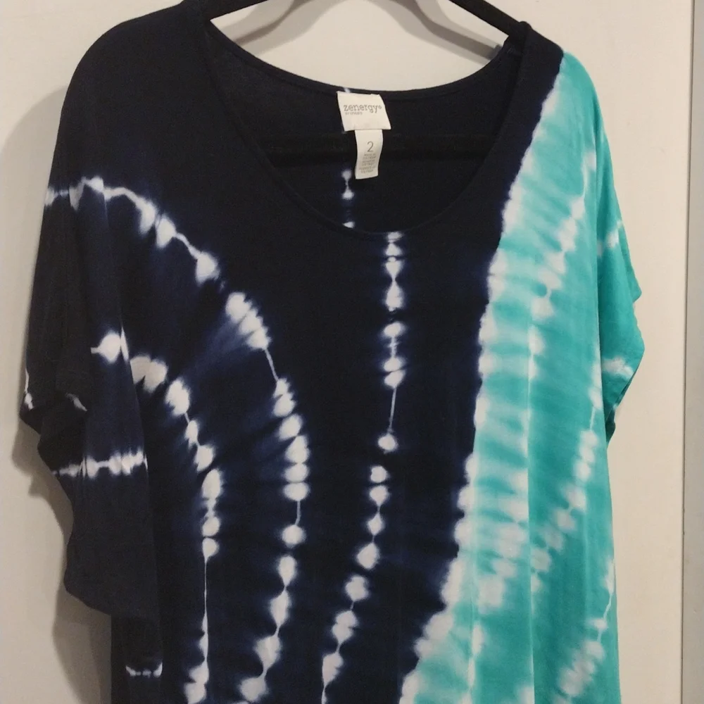 Zenergy by Chico's Tie Dye Print Tassel Hem Top Size 2 (12)-Hippie Beach Summer - Picture 3 of 7